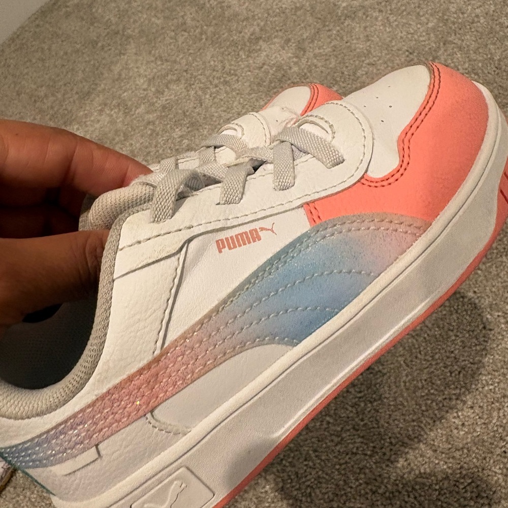 Puma Kids White Sneakers with Coral and Pastel Blue-Pink Ombre